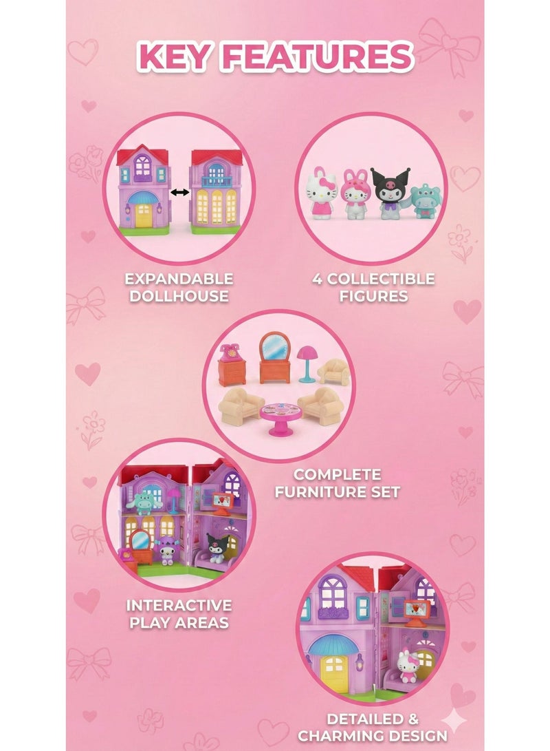 REZZOSS Kuromi Dollhouse Dining Room Playset with LED Lights & Music – DIY Purple 2-Story Villa with Furniture & My Melody Figures | Interactive Sanrio Tea Party Toy | Role Play Gift for Girls Birthday Eid Ramadan - Image 3